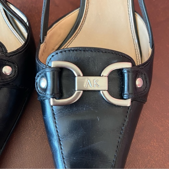 Anne Klein iflex Margy Black Leather Slingblack Pointed Toe Pumps - Picture 5 of 16